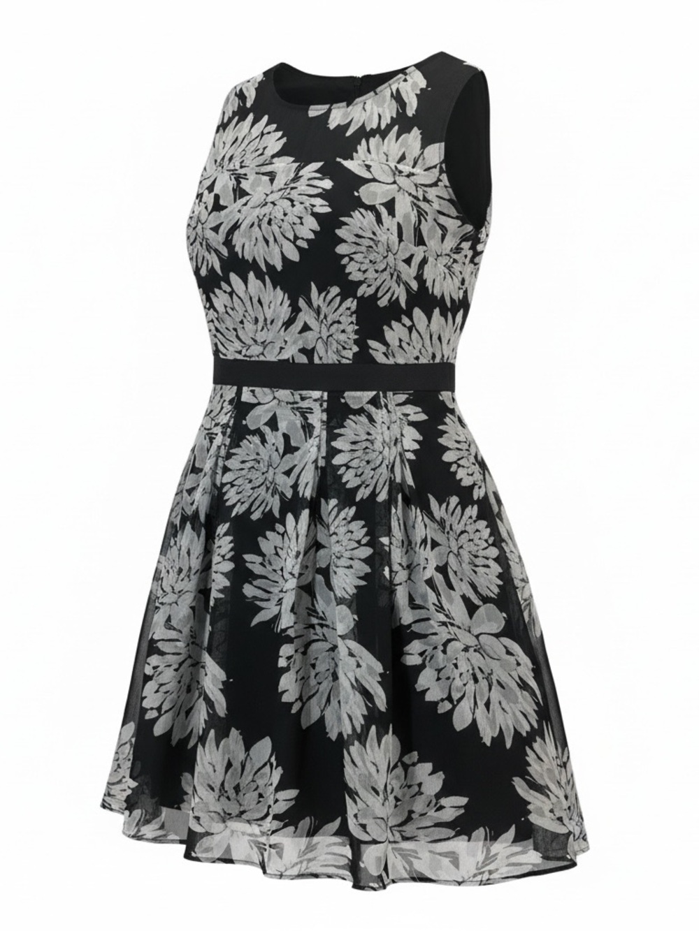 Ann Taylor Black Dress with Silver Floral Print